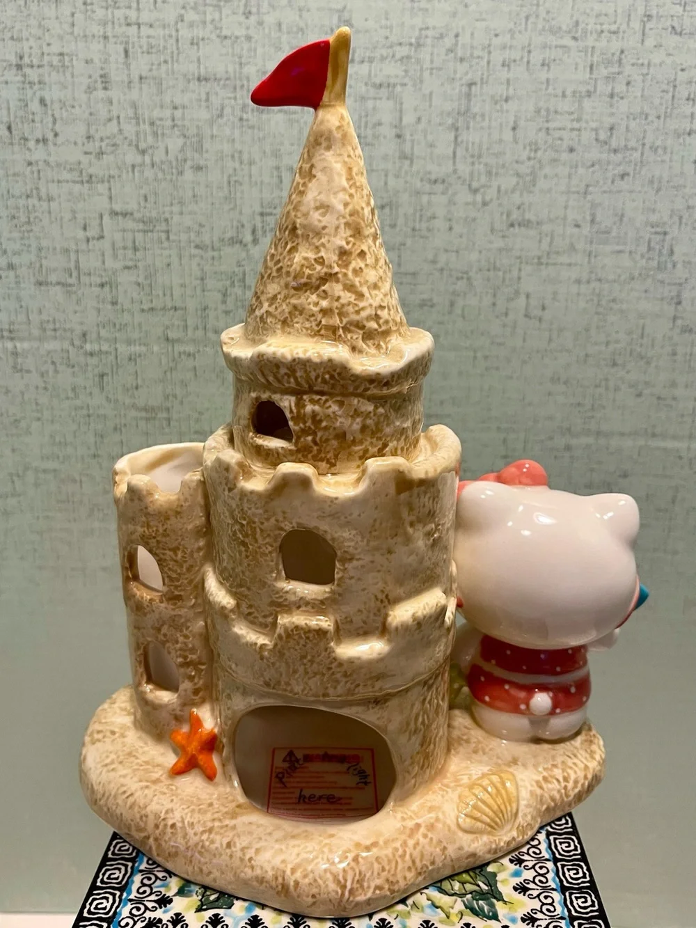 NWT HELLO KITTY CLAYWORKS Blue Sky Pink & Red Sandcastle TEALIGHT HOLDER